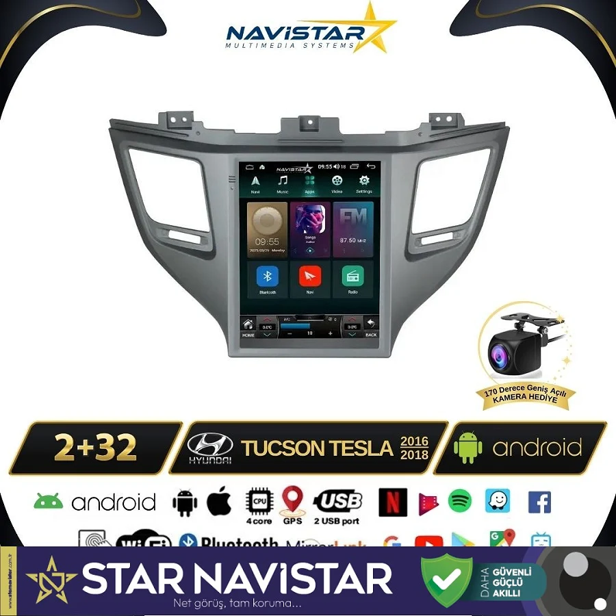 Hyundai Tucson Tesla 2016-2018 Model 2GB + 32GB Kablosuz Carplay Navigasyon Multimedya Sistemi