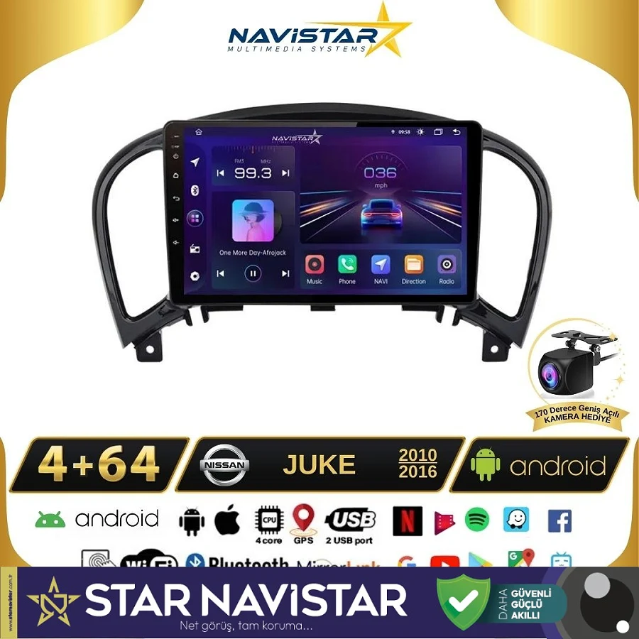 Nissan Juke  2010-2014 Model 4GB + 64GB Android 13 Kablosuz Carplay Navigasyon Multimedya Sistemi