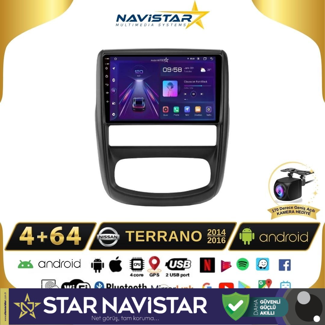 Nissan Terrano  2014-2016 Model 4GB + 64GB Android 13 Kablosuz Carplay Navigasyon Multimedya Sistemi