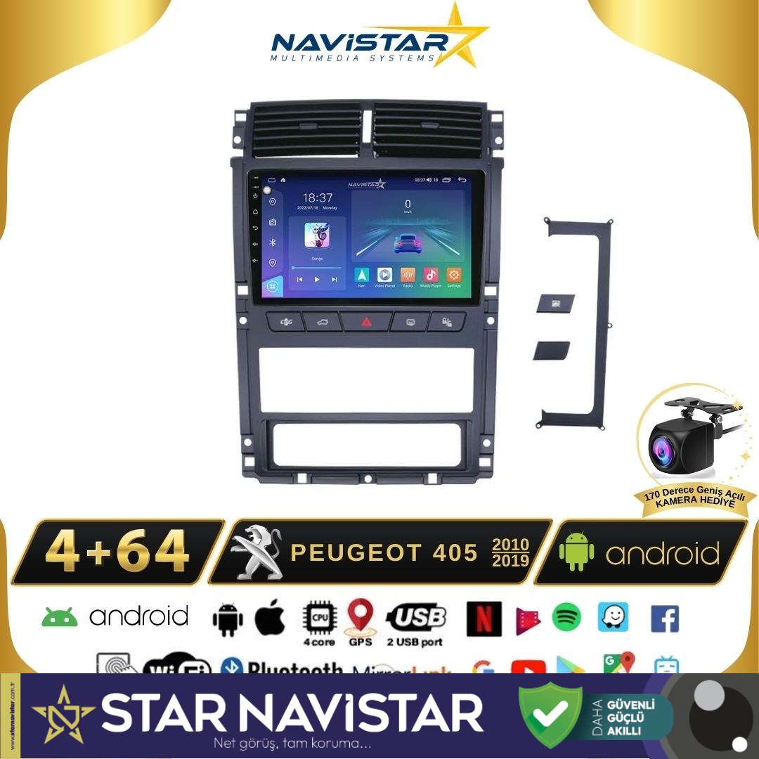 Peugeot 405  2010-2019 Model 4GB + 64GB Android 13 Kablosuz Carplay Navigasyon Multimedya Sistemi