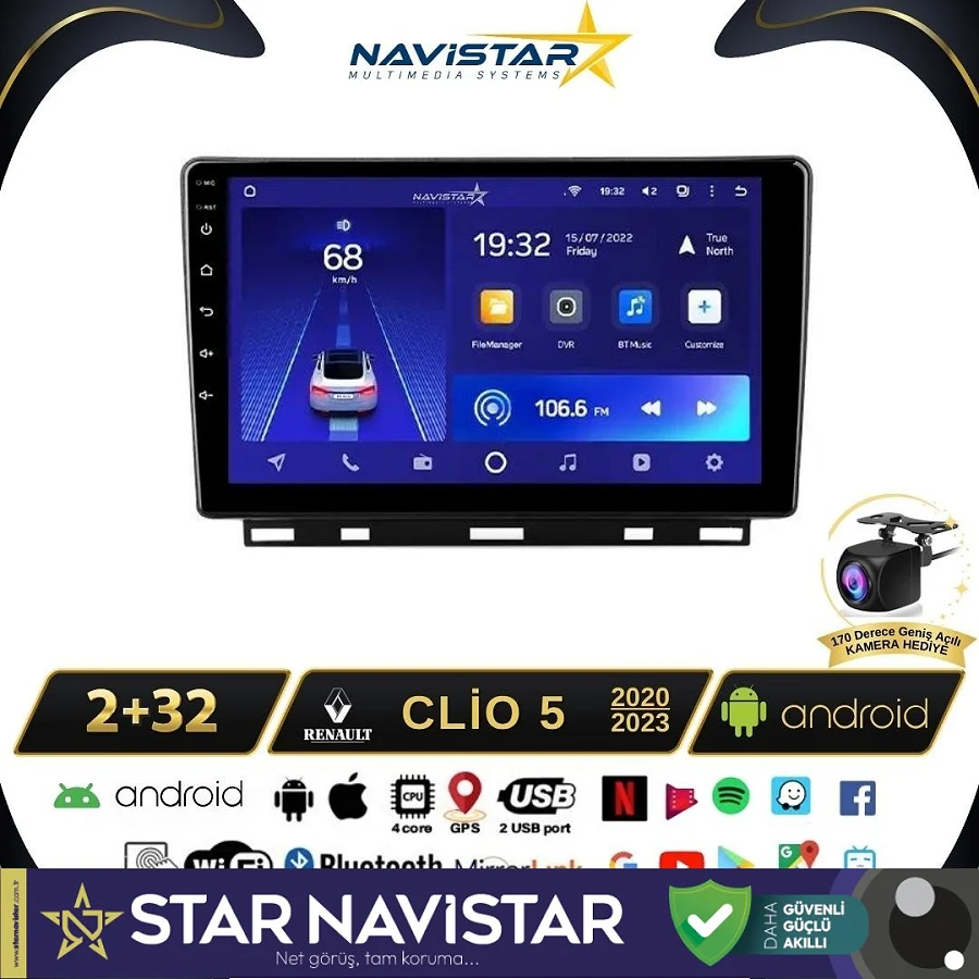 Clio 5 2020-2023 Model 2+64GB Android 13 Kablosuz Carplay Navigasyon Multimedya Sistemi