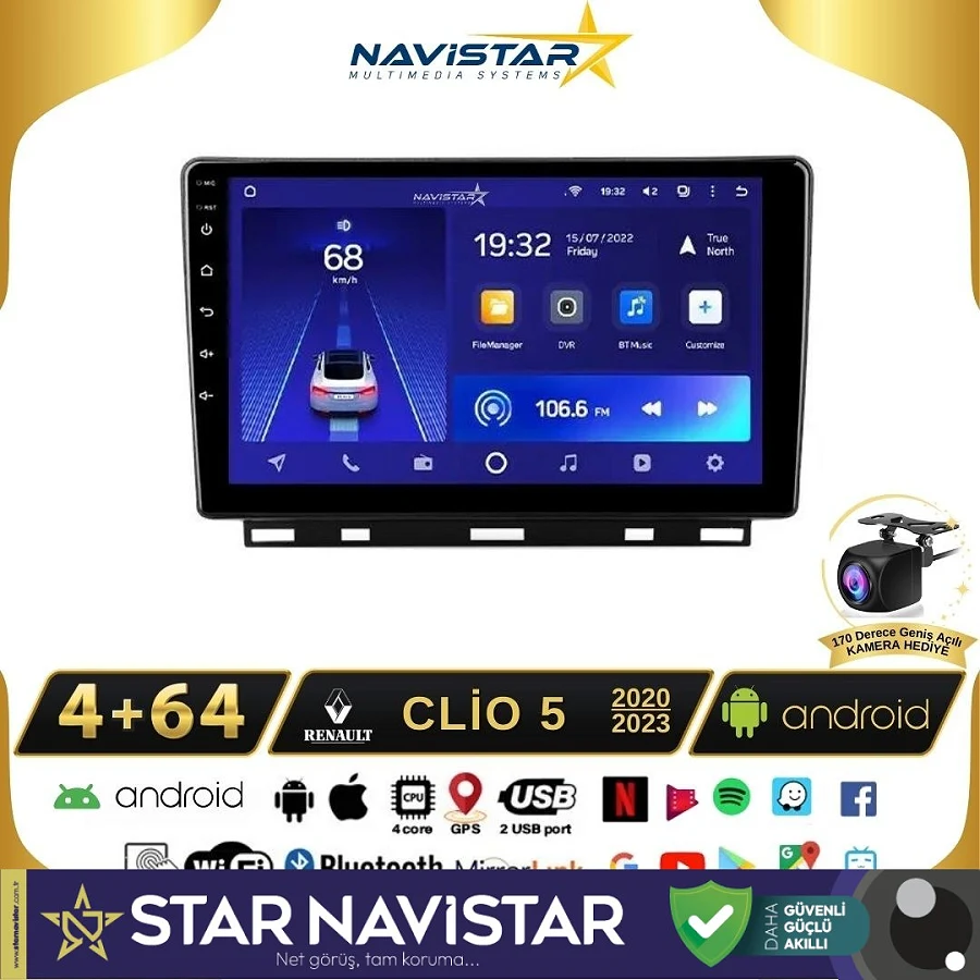 Clio 5 2020-2023 Model 4GB + 64GB Android 13 Kablosuz Carplay Navigasyon Multimedya Sistemi
