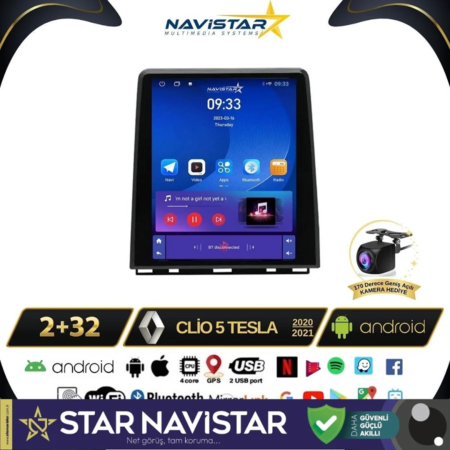 Renault Clio 5 Tesla 2020-2021 Model 2GB + 32GB Kablosuz Carplay Navigasyon Multimedya Sistemi