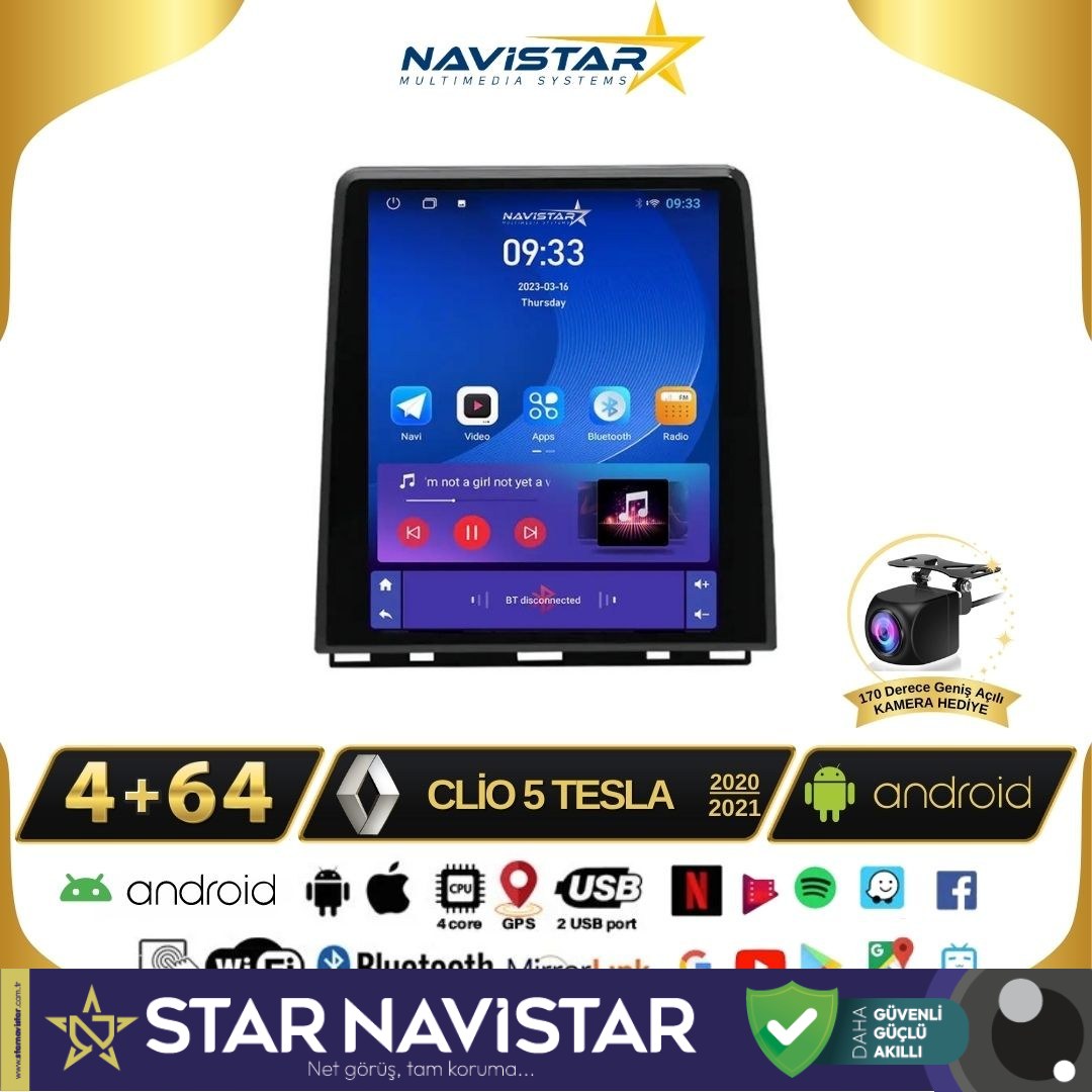 Renault Clio 5 Tesla 4GB + 64GB 2020-2021 Model Kablosuz Carplay Navigasyon Qled Multimedya Sistemi
