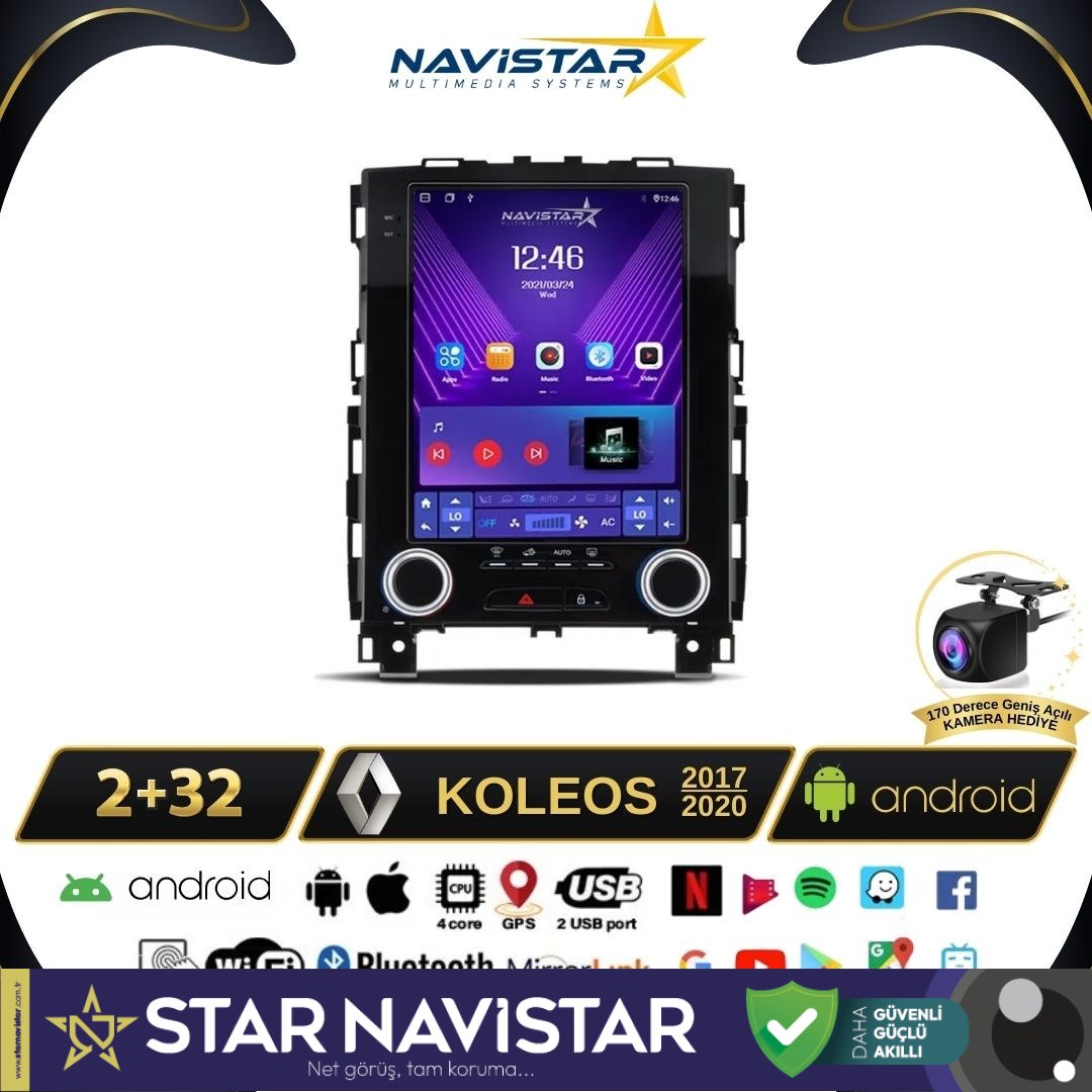 Renault Koleos Tesla 2017-2020 Model 2GB + 32GB Android 13 Kablosuz Carplay Navigasyon Multimedya Sistemi