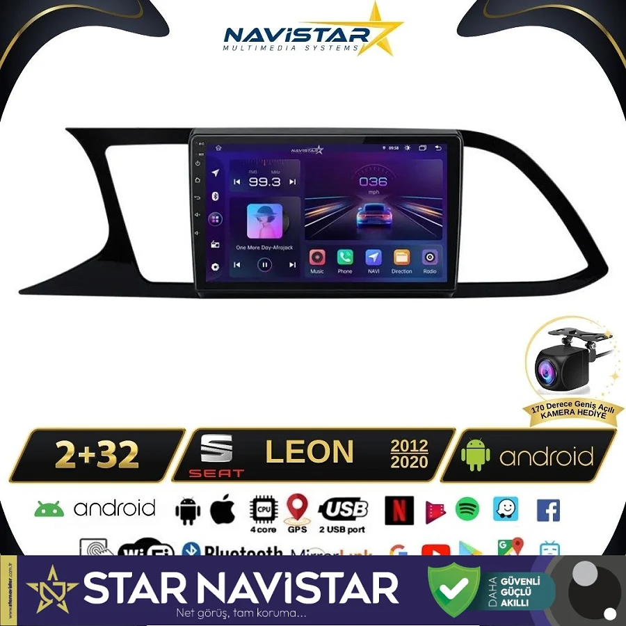 Seat Leon 2+64GB Kablosuz Carplay 2012-2020 Android 13 Navigasyon Multimedya Sistemi