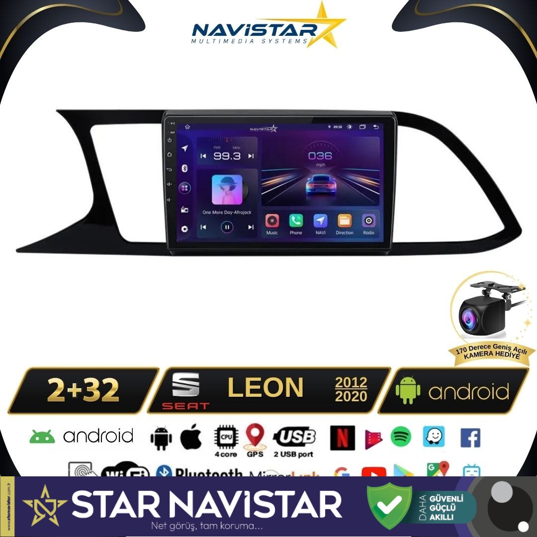 Seat Leon 2+64GB Kablosuz Carplay 2012-2020 Android 13 Navigasyon Multimedya Sistemi
