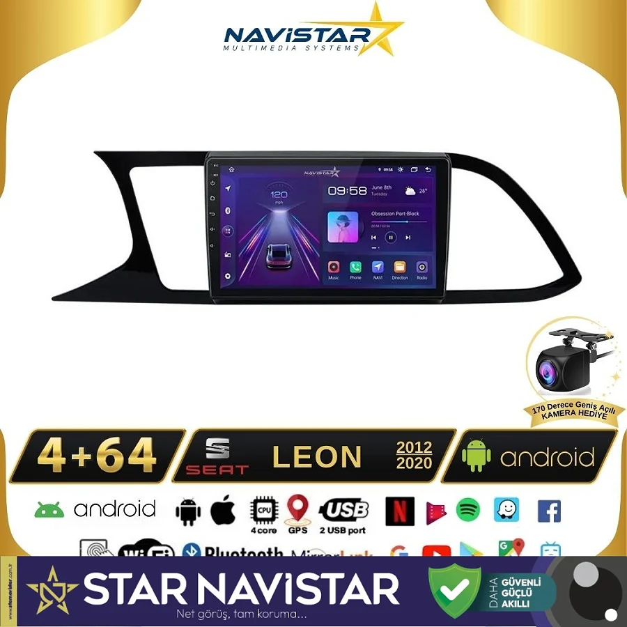 Seat Leon 4GB + 64GB 2012-2020 Model Android 13 Kablosuz Carplay Navigasyon Multimedya Sistemi