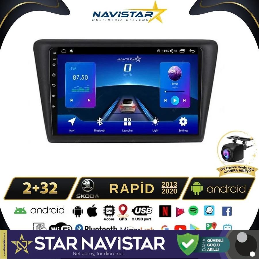 Skoda Rapid 2013-2020 Model 2+64GB Android 13 Kablosuz Carplay Navigasyon Multimedya Sistemi