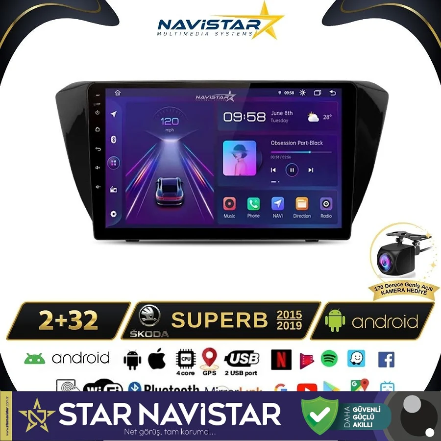 Skoda Superb 2015-2019 Model 2+64GB Android 13 Kablosuz Carplay Navigasyon Multimedya Sistemi