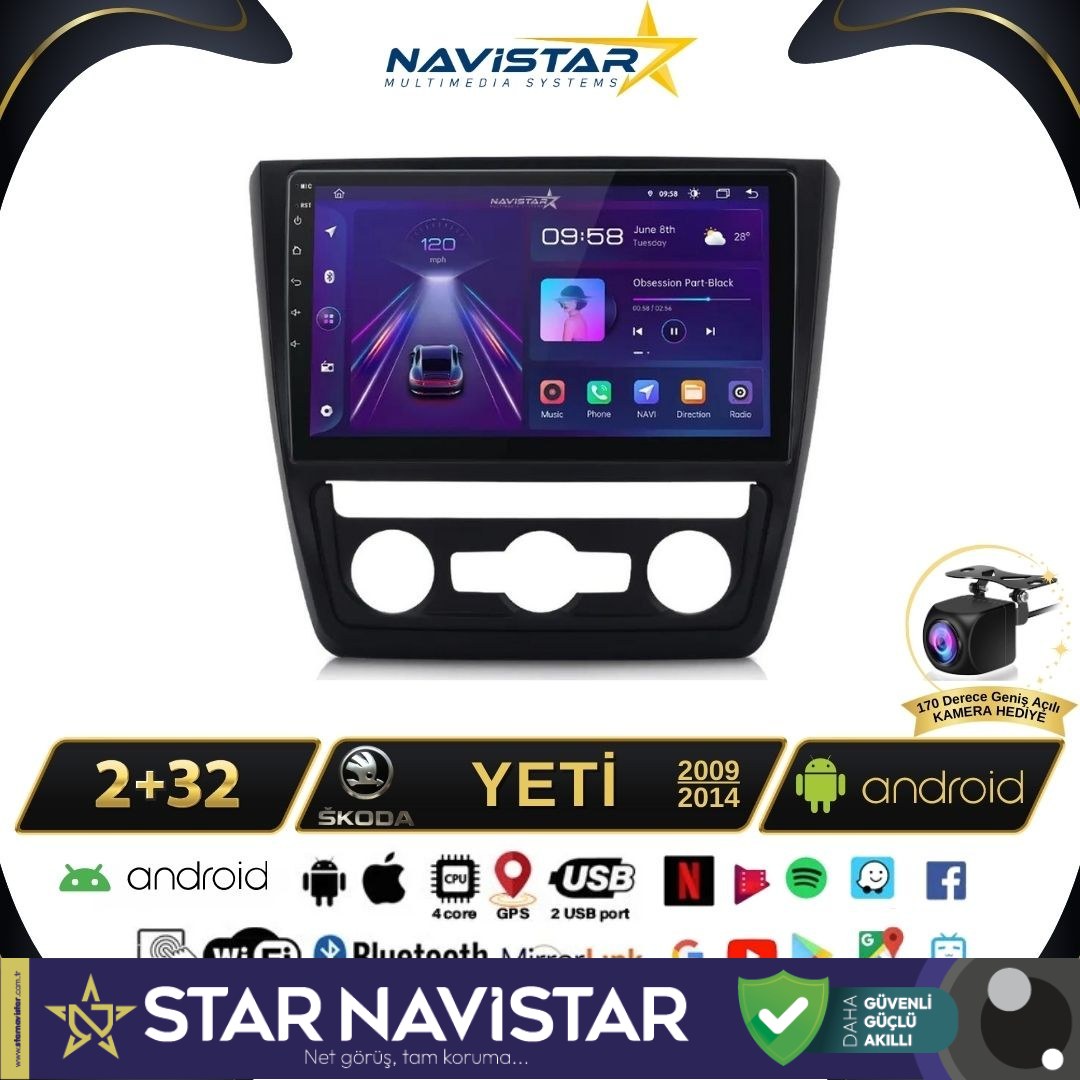 Skoda Yeti 2009-2014 Model 2+64GB Android 13 Kablosuz Carplay Navigasyon Multimedya Sistemi
