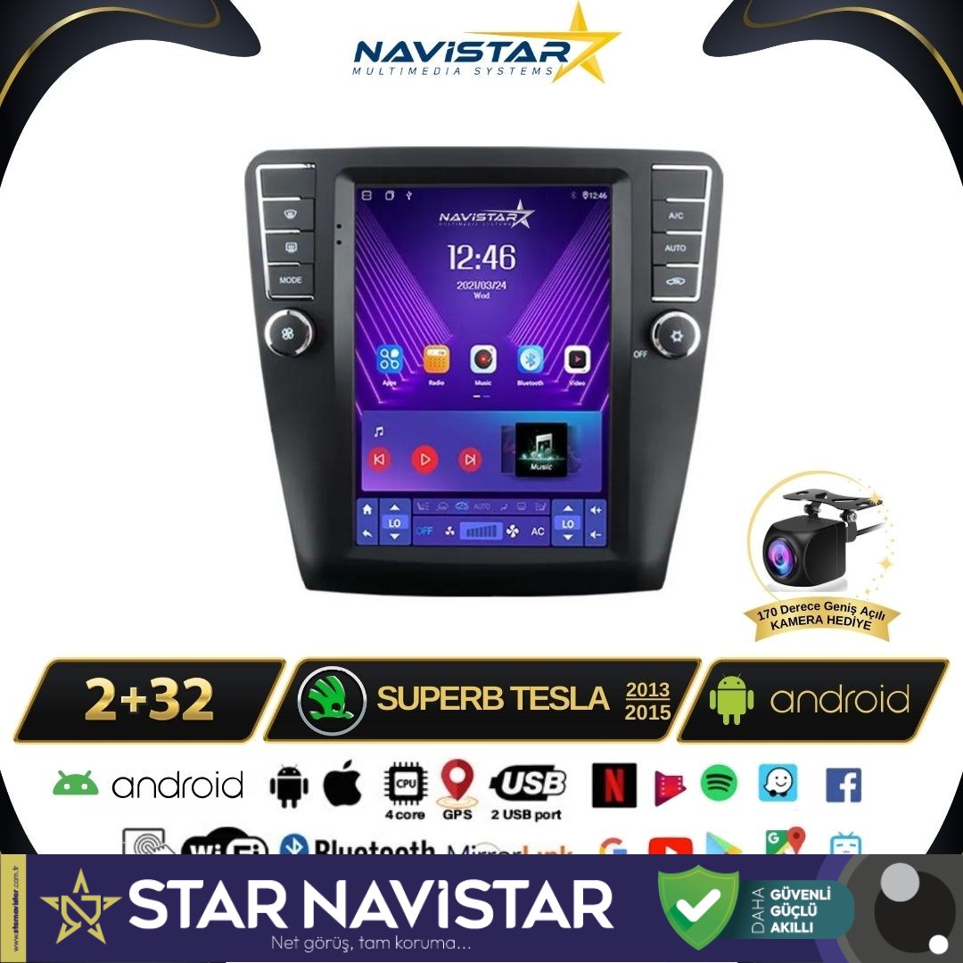 Skoda Superb Tesla 2013-2019 Model 2GB + 32GB Kablosuz Carplay Navigasyon Multimedya Sistemi