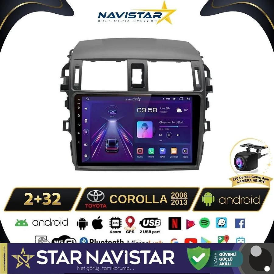 Toyota Corolla Kablosuz Carplay 2+64GB Android 13 Navigasyon Multimedya Sistemi