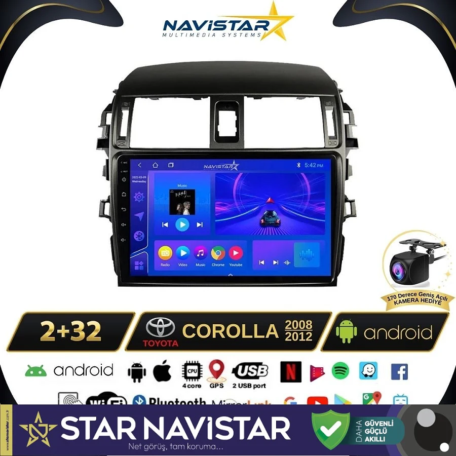 Toyota Corolla 2008-2012 Model 2+64GB Android 13 Kablosuz Carplay Navigasyon Multimedya Sistemi
