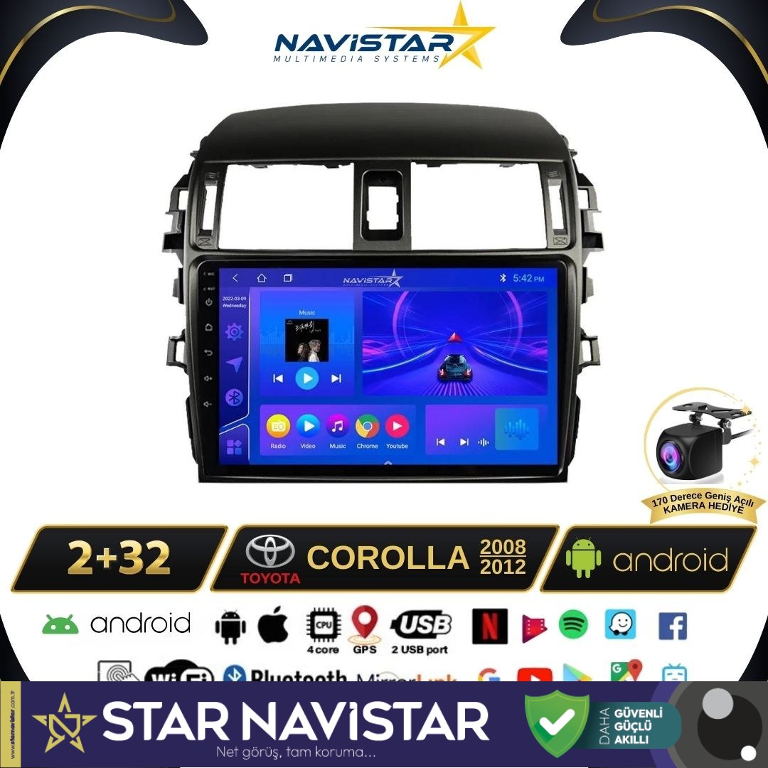 Toyota Corolla 2008-2012 Model 2+64GB Android 13 Kablosuz Carplay Navigasyon Multimedya Sistemi