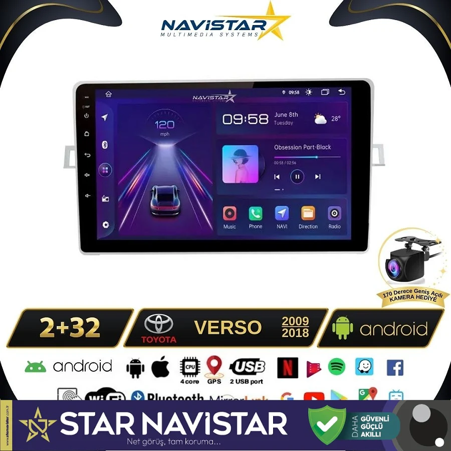Toyota Verso 2009-2018 Model 2+64GB Android 13 Kablosuz Carplay Navigasyon Multimedya Sistemi