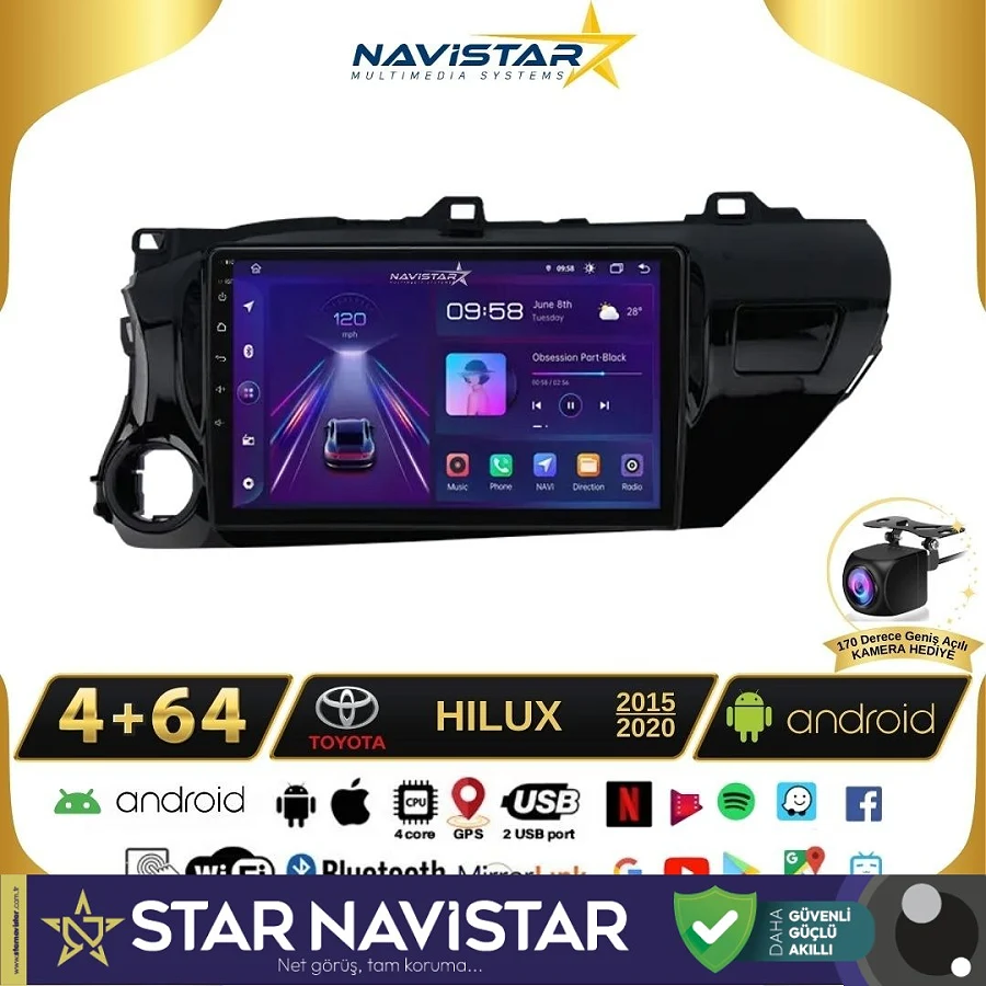 Toyota Hilux 2015-2020 Model 4GB + 64GB Android 13 Kablosuz Carplay Navigasyon Multimedya Sistemi