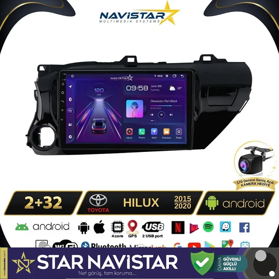 Toyota Hilux 2015-2020 Model 2+64GB Android 13 Kablosuz Carplay Navigasyon Multimedya Sistemi