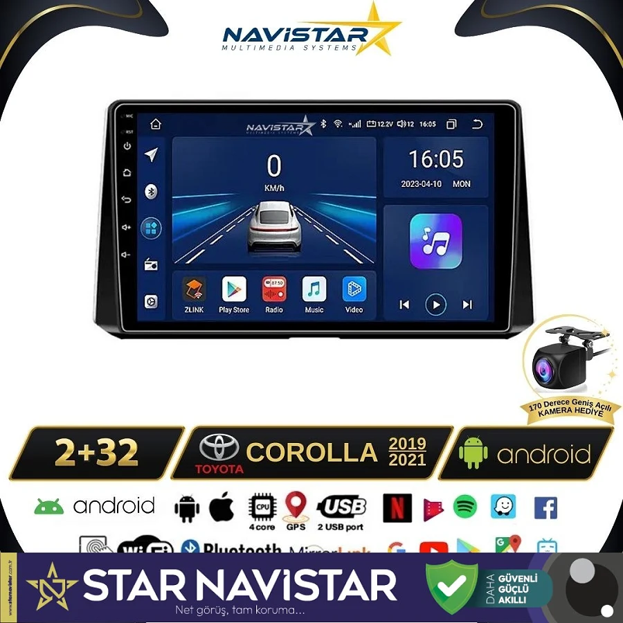 Toyota Corolla 2019-2021 Model 2+64GB Android 13 Kablosuz Carplay Navigasyon Multimedya Sistemi