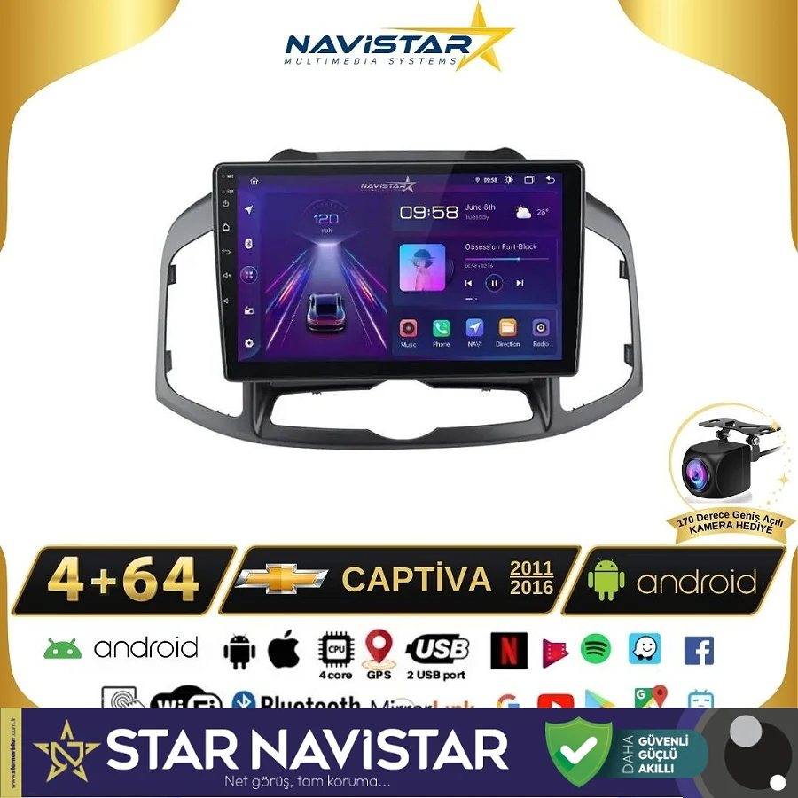 Chevrolet Captiva 2011-2016 Model 4GB + 64GB Android 13 Kablosuz Carplay Navigasyon Multimedya Sistemi