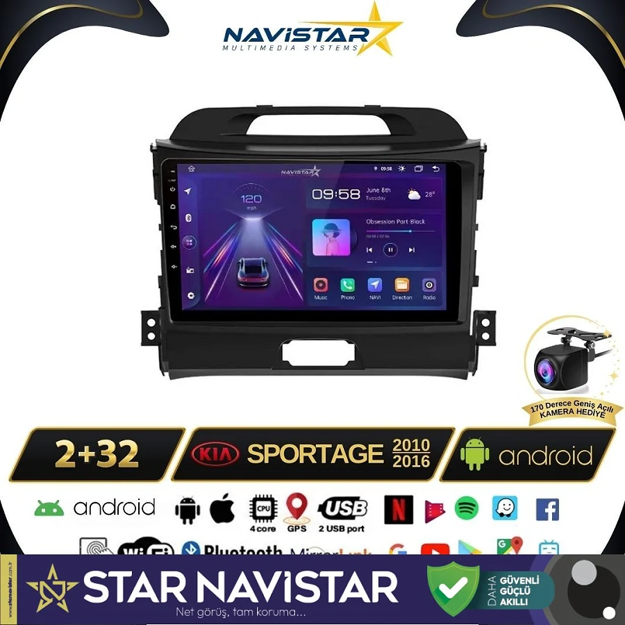 Kia Sportage 2+64GB Kablosuz Carplay 2010-2016 Android 13 Navigasyon Multimedya Sistemi