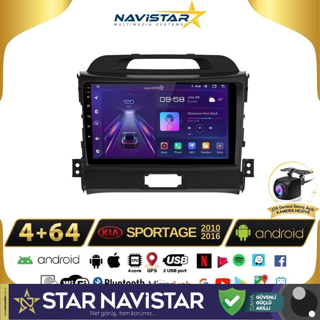 Kia Sportage 4GB + 64GB Kablosuz Carplay 2010-2016 Android 13 Navigasyon Multimedya Sistemi