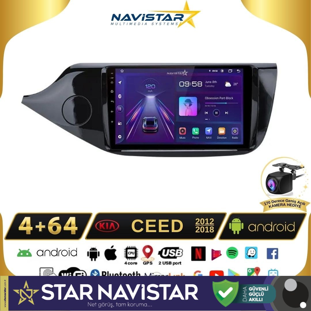 Kia Ceed 2012-2018 Model 4GB + 64GB Android 13 Kablosuz Carplay Navigasyon Multimedya Sistemi