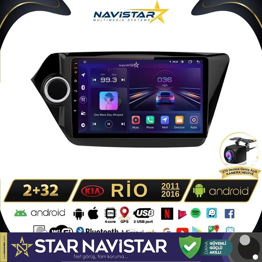 Kia Rio 2011-2016 Model 2+64GB Android 13 Kablosuz Carplay Navigasyon Multimedya Sistemi