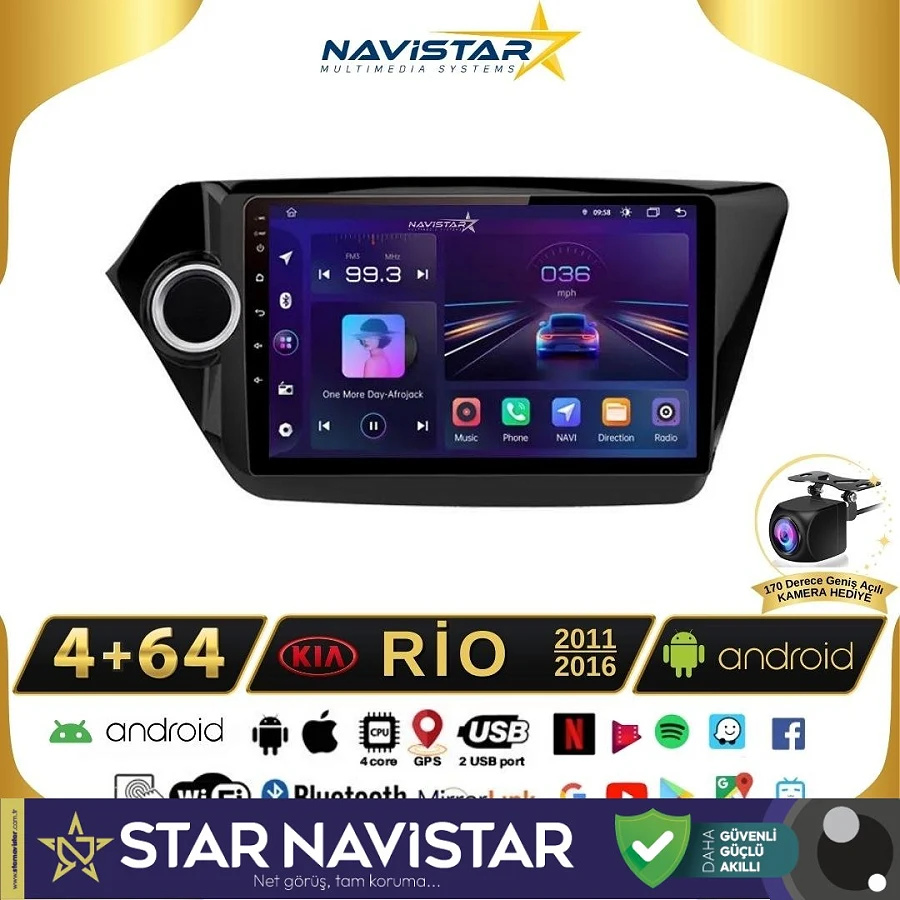 Kia Rio 2011-2016 Model 4+64 GB Android 13 Kablosuz Carplay Navigasyon Multimedya Sistemi