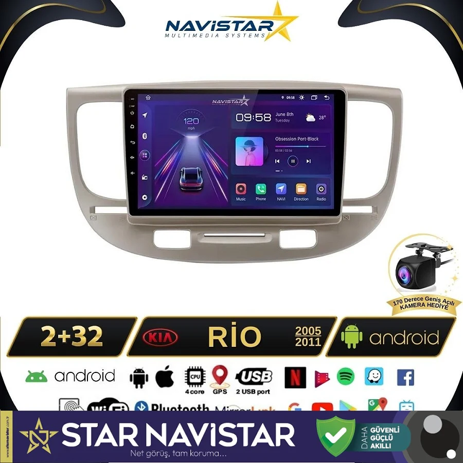 Kia Rio2 2005-2011 Model 2+64GB Android 13 Kablosuz Carplay Navigasyon Multimedya Sistemi