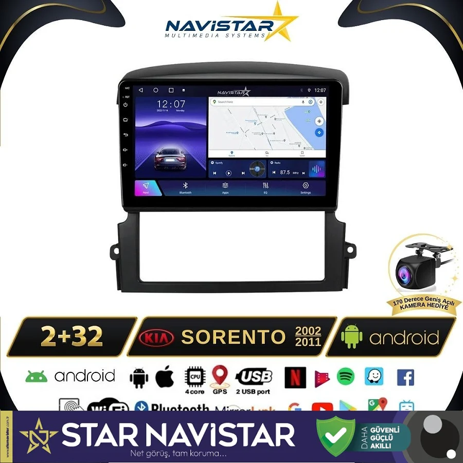 Kia Sorento  2002-2011 Model 2GB + 64GB Android 13 Kablosuz Carplay Navigasyon Multimedya Sistemi