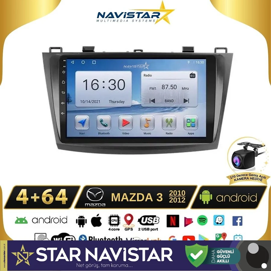 Mazda3 2010-2012 Model 4GB + 64GB Android 13 Kablosuz Carplay Navigasyon Multimedya Sistemi