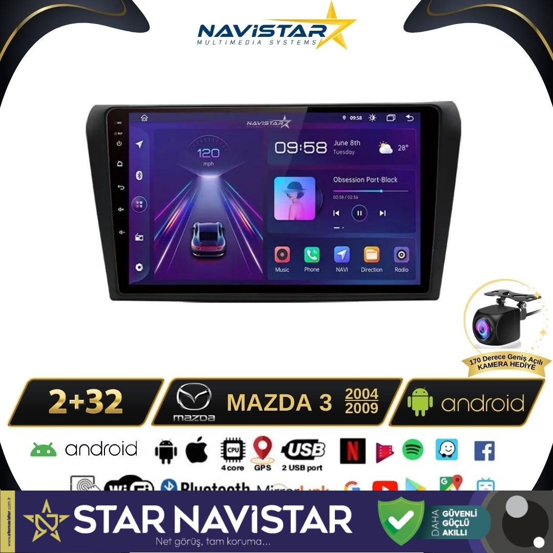Mazda3 2004-2009 Model 2GB + 64GB Android 13 Kablosuz Carplay Navigasyon Multimedya Sistemi