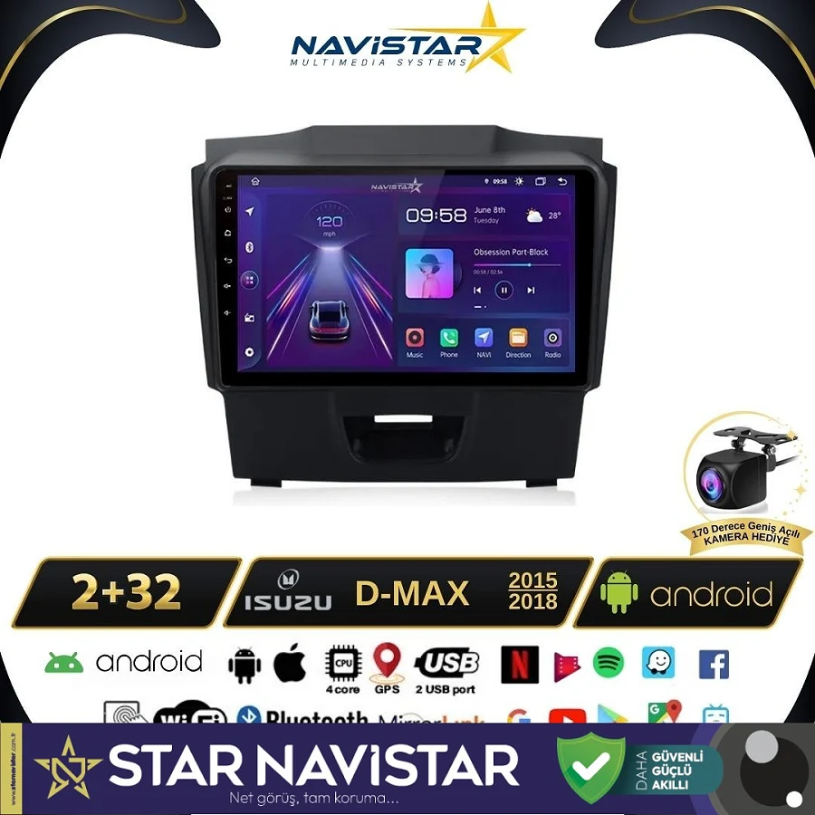 Isuzu DMax 2015-2018 Model 2GB + 64GB Android 13 Kablosuz Carplay Navigasyon Multimedya Sistemi