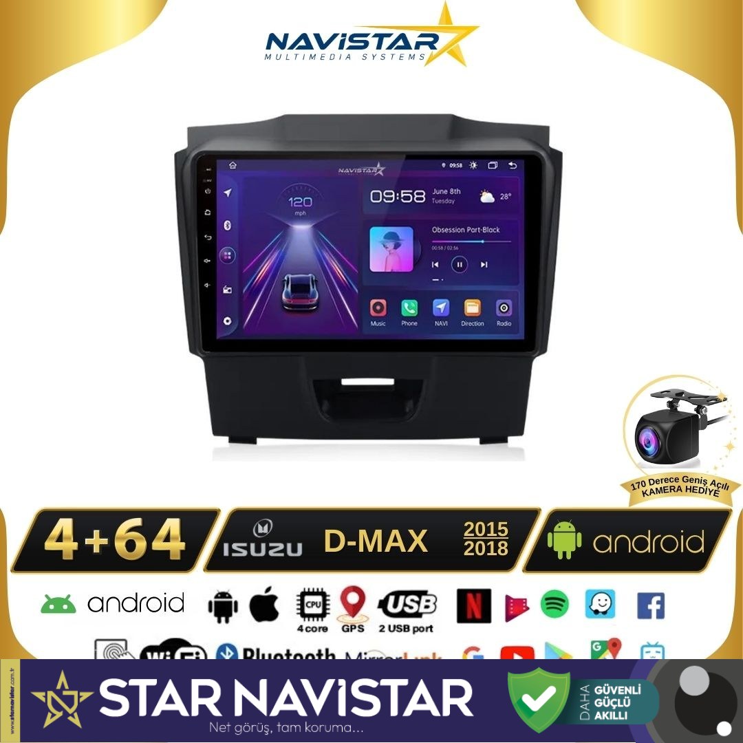 Isuzu DMax 2015-2018 Model 4GB + 64GB Android 13 Kablosuz Carplay Navigasyon Multimedya Sistemi
