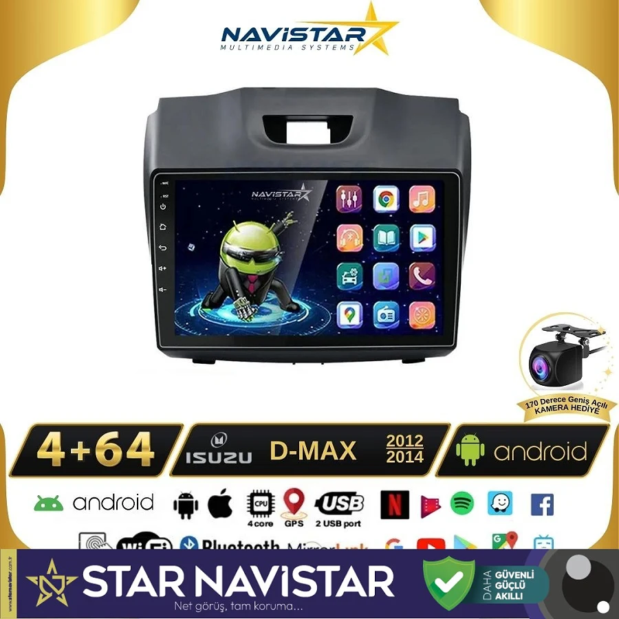 Isuzu DMax 2012-2014 Model 4GB + 64GB Android 13 Kablosuz Carplay Navigasyon Multimedya Sistemi