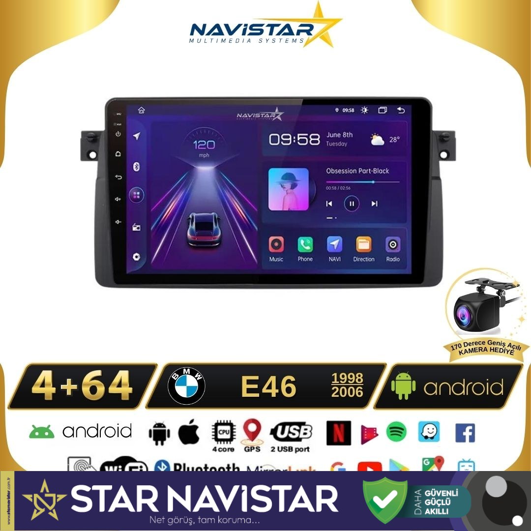 Bmw E46 1998-2006 Model 4GB + 64GB Android 13 Kablosuz Carplay Navigasyon Multimedya Sistemi