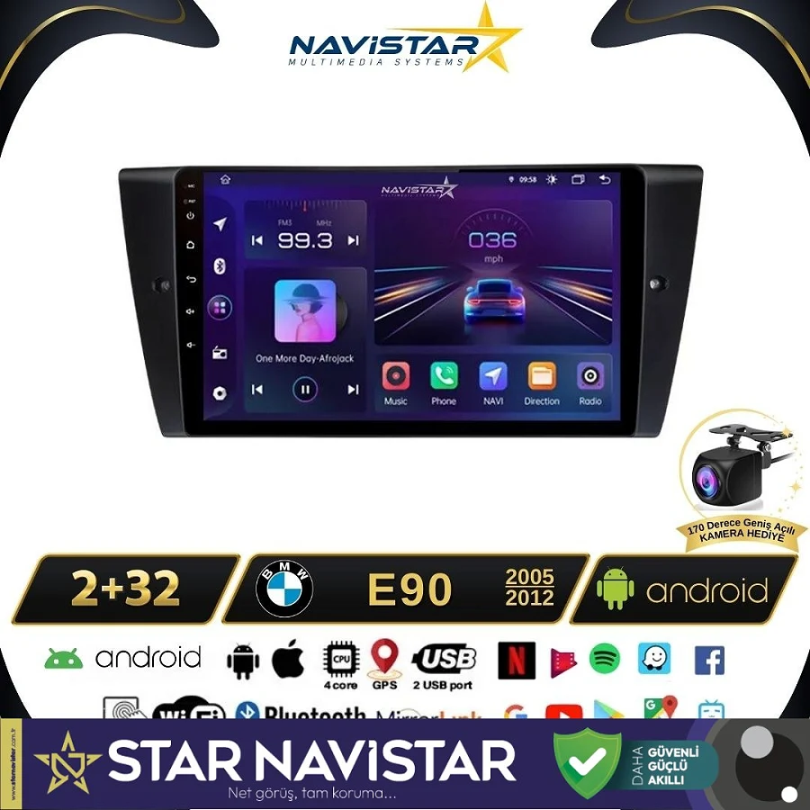 Bmw E90 2005-2012 Model 2GB + 64GB Android 13 Kablosuz Carplay Navigasyon Multimedya Sistemi