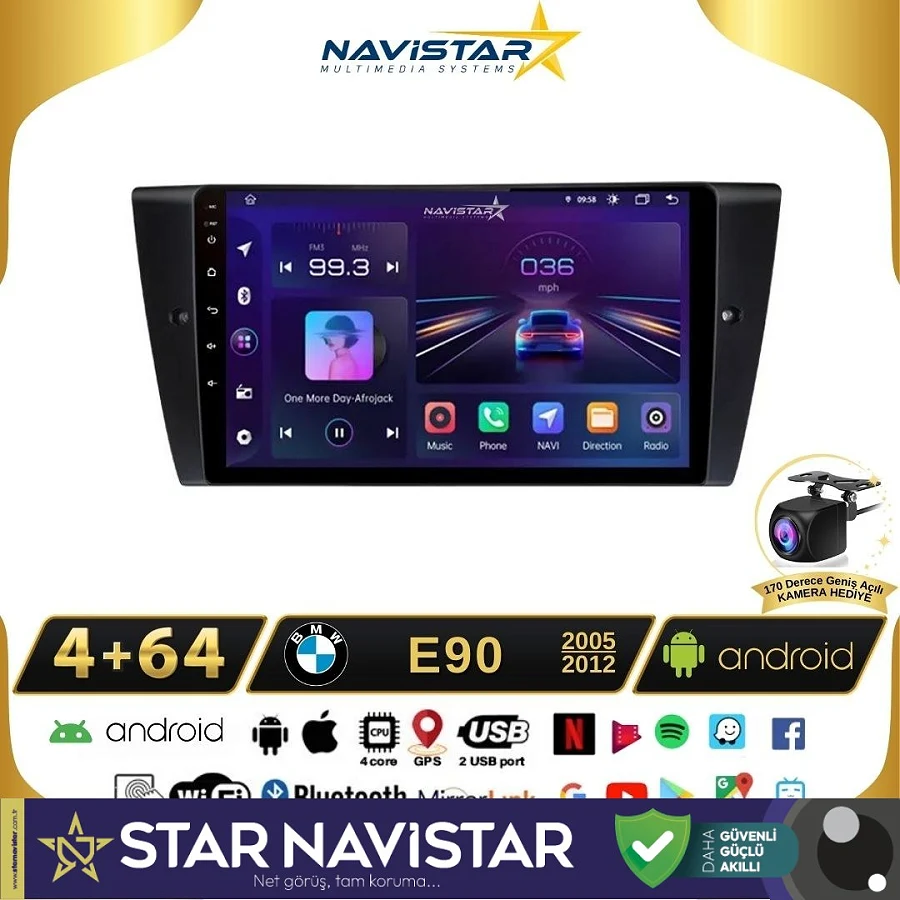 Bmw E90 2005-2012 Model 4GB + 64GB Android 13 Kablosuz Carplay Navigasyon Multimedya Sistemi