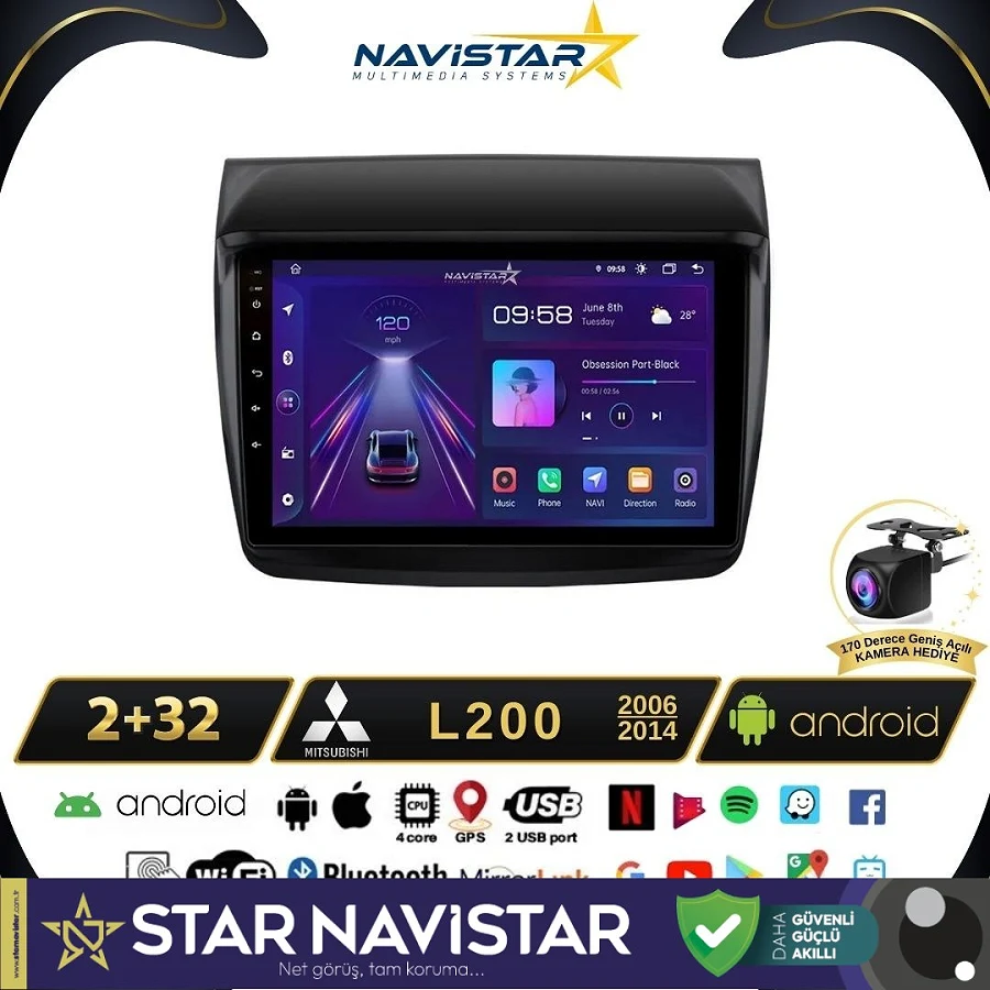 Mitsubishi L200  2006-2014 Model 2GB + 64GB Android 13 Kablosuz Carplay Navigasyon Multimedya Sistemi