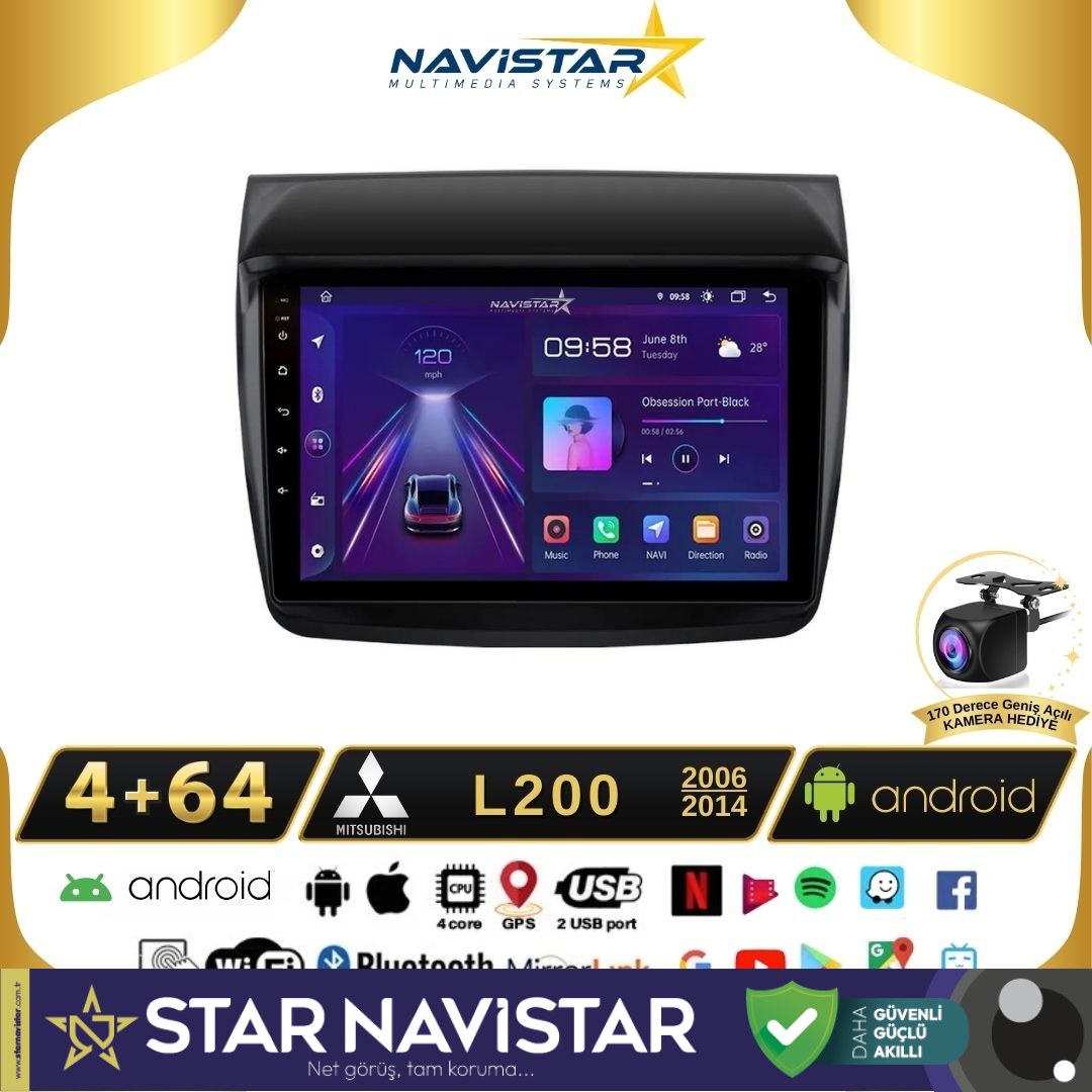 Mitsubishi L200  2006-2014 Model 4GB + 64GB Android 13 Kablosuz Carplay Navigasyon Multimedya Sistemi