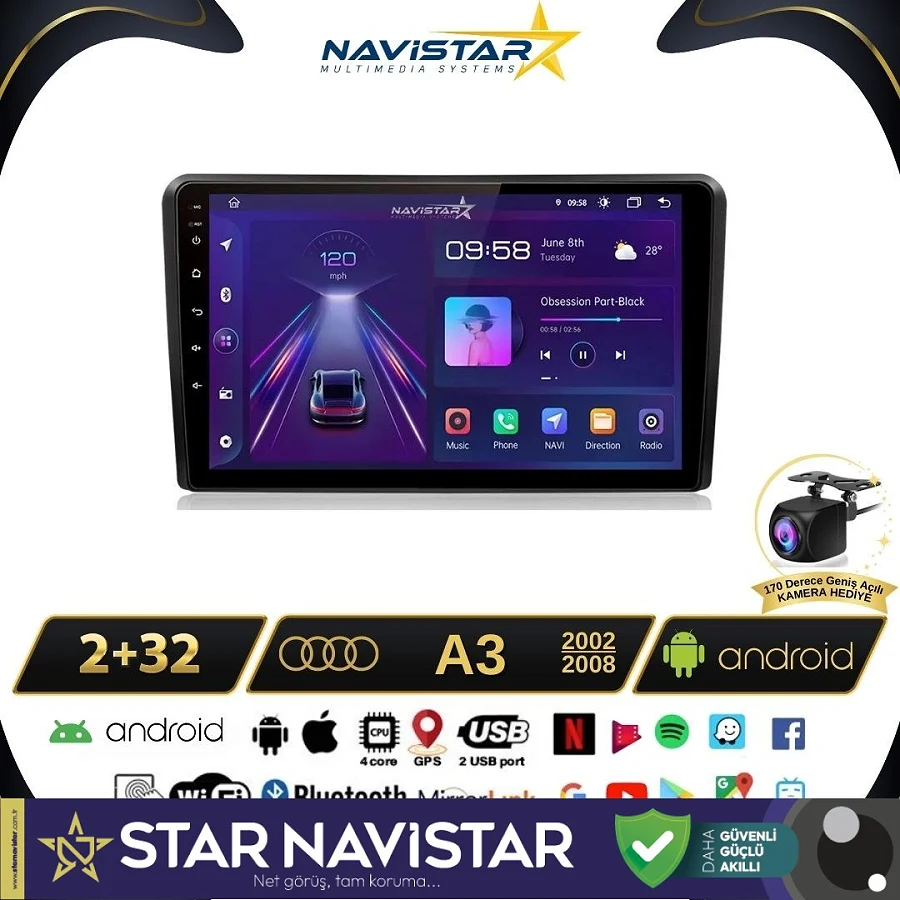 Audi A3 2002-2008 Model 2GB + 64GB Android 13 Kablosuz Carplay Navigasyon Multimedya Sistemi