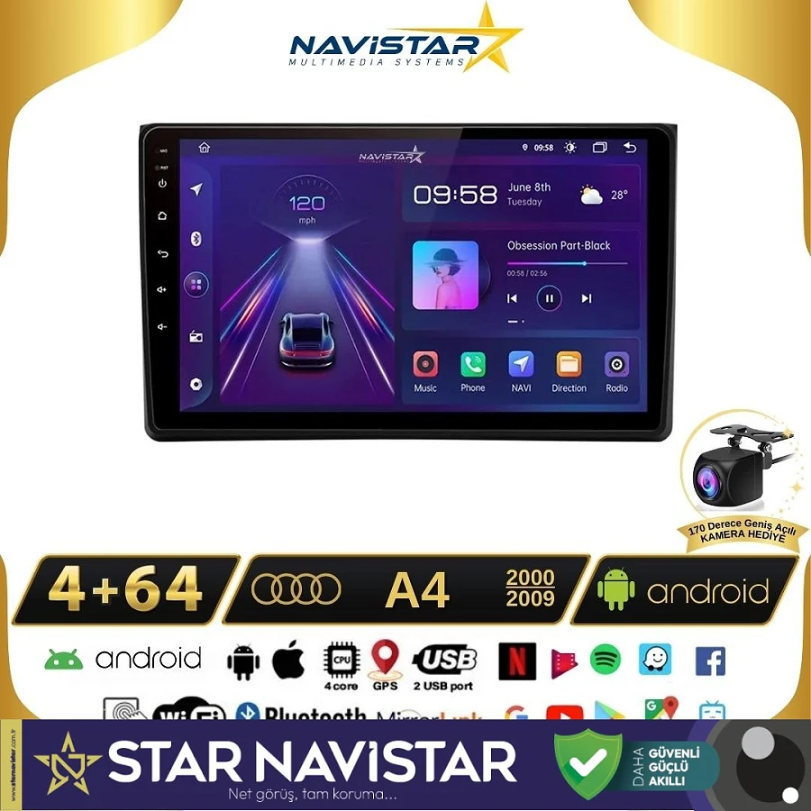 Audi A4  2000-2009 Model 4GB + 64GB Android 13 Kablosuz Carplay Navigasyon Multimedya Sistemi