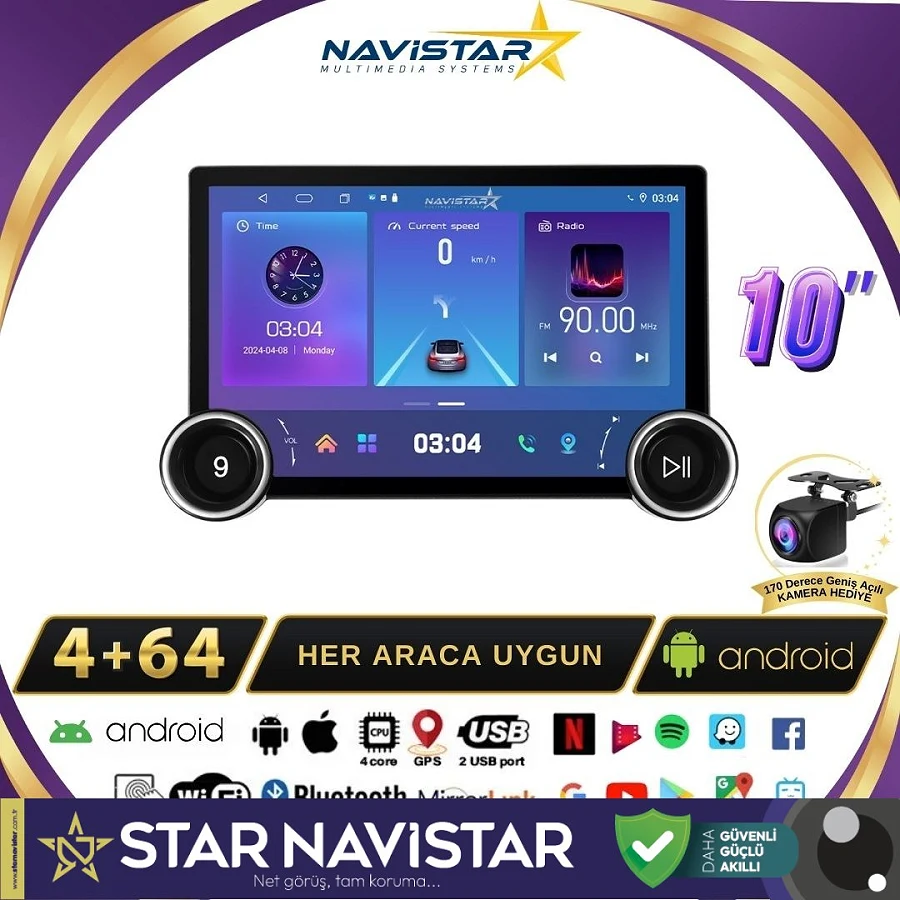 Audi A3 DUAL KNOB 10" 4GB + 64GB 2002-2008 Model Android 13 Kablosuz Carplay Navigasyon Multimedya Sistemi
