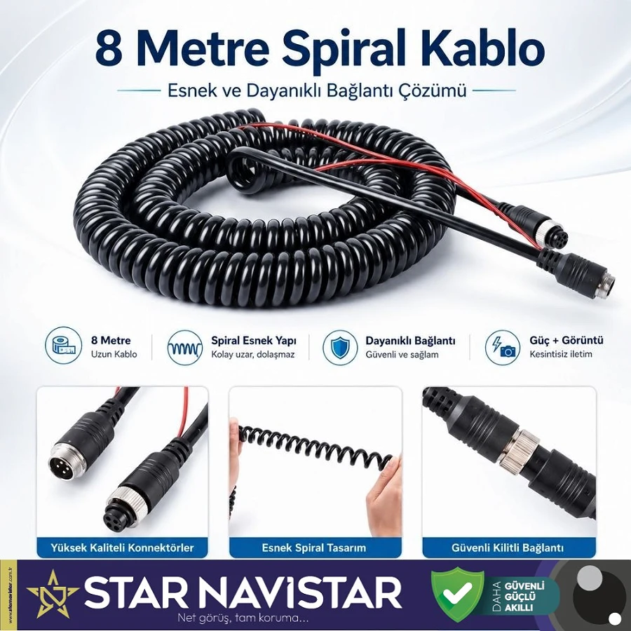 8 Metre 4 pin aviation trigger tetik destekli Spiral uzatma Kablosu
