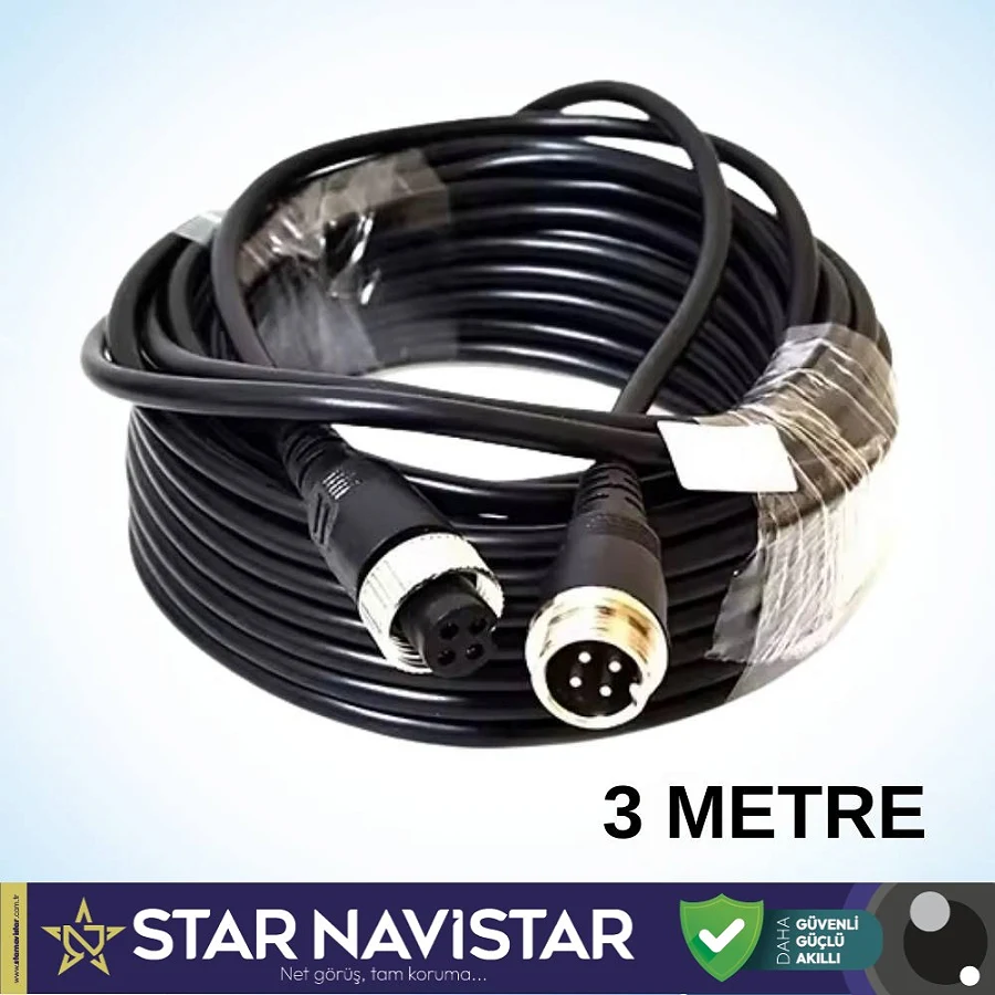 4 Pin Aviation Hazır Araç Kamera Kablosu 3 Metre