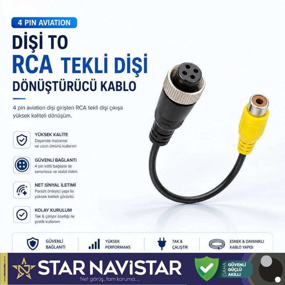 4 Pin Aviation Dişi to RCA Tekli Dişi Video Dönüştürücü Kablo