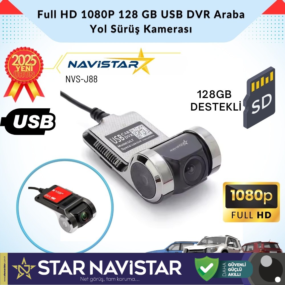 Usb 128 GB Destekli HD 1080P Dvr Araç Yol Sürüş Kamerası