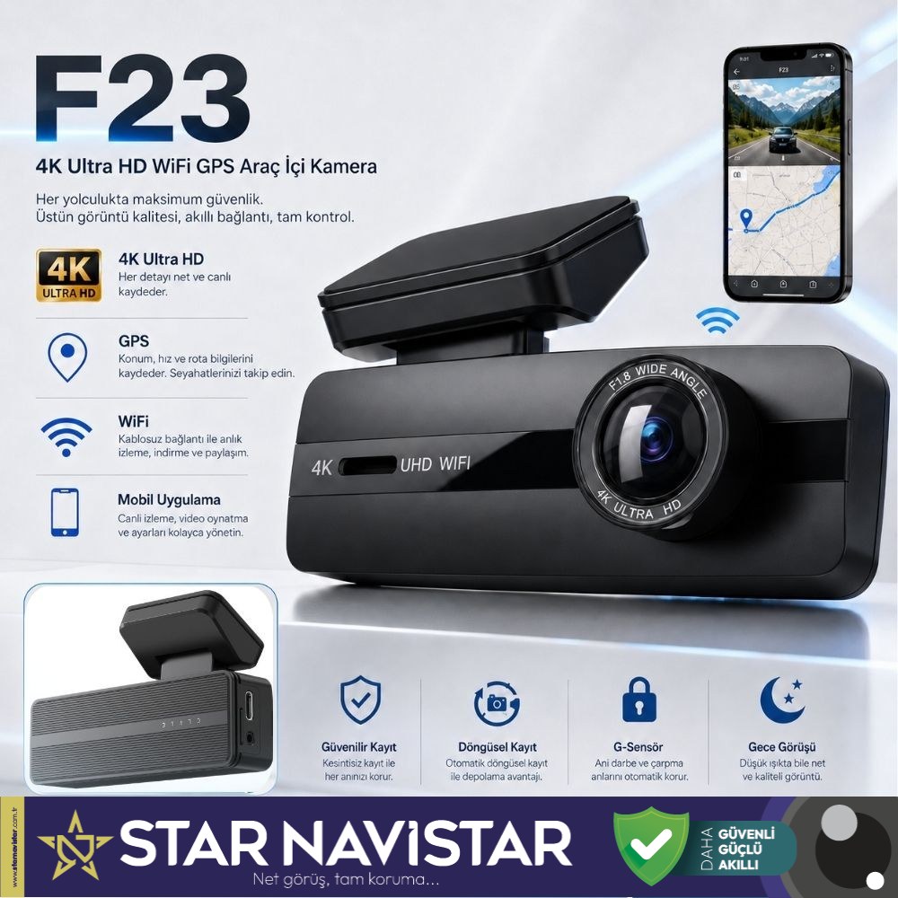 4K WIFI GPS 24 Saat Park Modu Özellikli Ekransız Dashcam Kamera