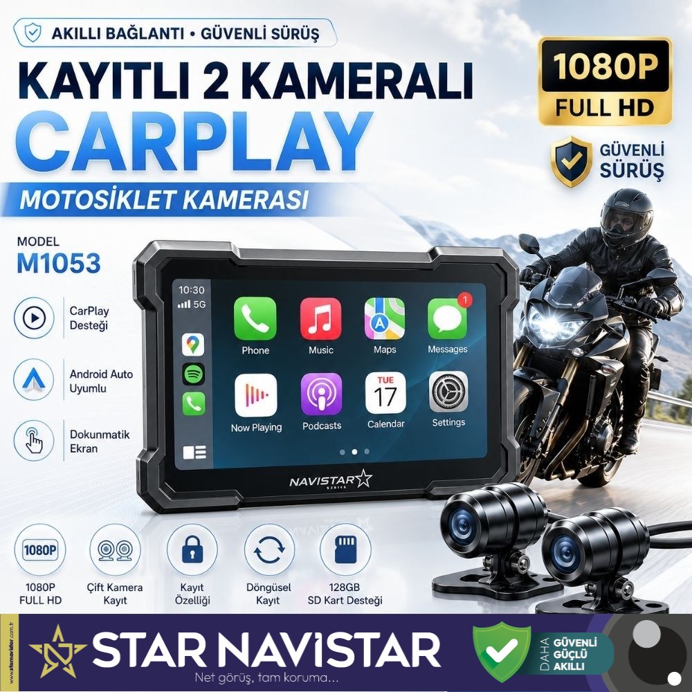 5 inç Carplay Motosiklet Kamera Seti 2K 1440P 2 Kameralı Wifi Bluetooth Lastik Basınç göstergeli